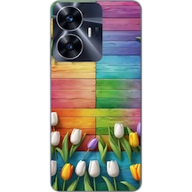 Realme C55 Uyumlu Renkli Laleler Baskılı Silikon Kılıf
