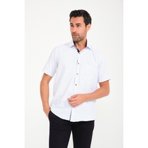 Klasik Kısa Kol Noktalı Hediye Kutulu Erkek Gömlek Fs-001218 - Beyaz Lacivert-1725