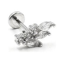 Yaprak Figürlü Zirkon Taşlı Gümüş Tragus Helix Piercing Anti Alerjik, Kararma Yapmaz Çok Renkli