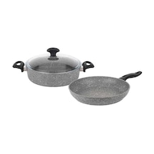 TANTİTONİ GRANITTE 3 PARÇA GRİ GRANIT SIĞ TENCERE VE TAVA SETİ