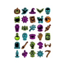 30 Adet Neon Cadılar Bayramı Sticker Seti - Laptop Defter Telefon İçin Çok Renkli