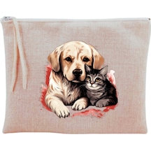 Kedi Ve Köpek Baskılı Makyaj Çantası Kedi Ve Köpek Baskılı Makyaj Çantası