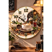 Kahve Cafe Temalı Duvar Saati 45 Cm Kahve Dükkanı Kafe Mutfak Uv Baskı Sessiz Akar Mekanizma 921 Çok Renkli