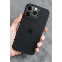 Iphone 14 Pro Uyumlu Kılıf Logolu Lansman Soft Yumuşak Içi Kadife Silikon Kapak Siyah