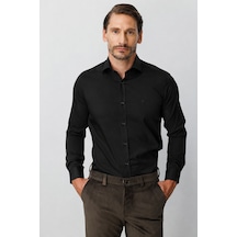 İgs Siyah Regular Fit Geniş Kalıp Klasik Yaka Düz Uzun Kollu Cepsiz %100 Pamuk Non Iron Ütü İstemeyen Gömlek -23969