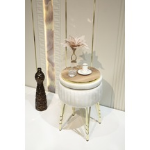Bianco Metal Ayaklı Puflu Zigon Sehpa Altın Kırık Beyaz Gold Off White