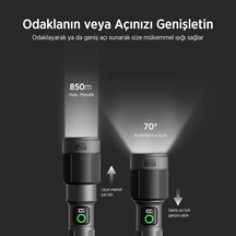 Bix Flashlight Bx5101fl 60w Led, Max. 2300 Lümen Parlaklık Ve 850 Metreye Kadar Uzun Menzilli, Şarj Edilebilir, Led Güç Göstergeli Ve Çok Modlu Kamp Acil Durum İçin Kompakt El Feneri