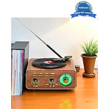 Nostaljik Tasarım Plak Çalar Görünümlü Radyolu Bluetooth Hop