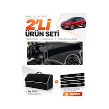 Renault Captur 1 2013-2019 Uyumlu Torpido Örtüsü + Tay Tüyü Bagaj Çantası + Sticker - Siyah Gri
