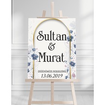 Söz Nişan Düğün İçin 50x70 Karşılama Panosu - Renkli Çiçek Tasarımlı 2 Beyaz