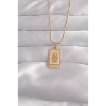 316l Çelik Gold Renk Pembe Mineli El Figür Tarot Kolye Çok Renkli