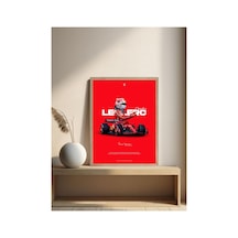 F1 Ferrar Charles Leclerc Doğal Ahşap Çerçeveli Tek Parça Dekoratif Tablo Çok Renkli - 819007976 Çok Renkli