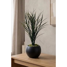 Küre Saksılı Koyu Yeşil Yapay Sazlık 80 Cm Beyaz