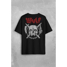 Wulf Metal Rock Band Skull Kuru Kafa Urban Gothic Sırt Ön Baskılı Oversize Tişört Unisex T-shirt 001