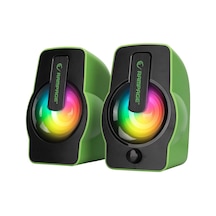 Yeşil - Rgb Işıklı 1+1 Hoparlör Speakaer Set Usb Kablo 2.0 Multimedya - 6w Bx40