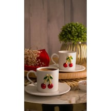 Kiraz 4 Parça 2 Kişilik Porselen Kahve Takımı 100 ML