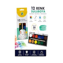 12 Renk Sulu Boya 30mm 1 Paket Adel 12 Li Suluboya Fırça Hediyeli Canlı Renkler Kaliteli Yıkanabilir Zararsız Büyük Boy Çok Renkli