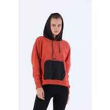 Maraton Sportswear Oversize Kadın Kapşonlu Uzun Kol Basic Kiremit Sweatshirt 20353-kiremit Kiremit