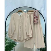 Lovie Moda Kadın Ayrobin Mini Düğmeli Takım Bej