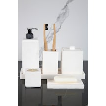 Betonmall 7 Parça Beton Banyo Seti Takımı Katı Sıvı Sabunluk Diş Fırçalık Tütsülük Kokuluk Sunum Tepsisi - Sade Beyaz Sade Beyaz