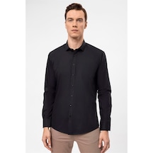 Süvari Siyah Slim Fit Düz Klasik Yaka Gömlek-33946 Siyah