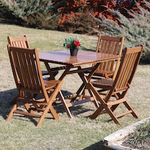 Avşa Ahşap Katlanır Bahçe Balkon Seti: 80x80 Masa + 4 Sandalye Acı Kahverengi