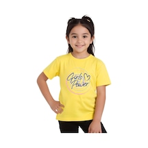 Panios Kids Girls Power Baskılı Kız Çocuk Kısa Kollu T-shirt Sarı