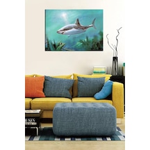 Büyük Beyaz Köpek Balığı Dekoratif Kanvas Tablo. Duvar Panosu, Dekoratif, Canlı, Deniz, Gemi, Yelkenli, Balık, Denizcilik, Manzara, Doğa, Atatürk Tabloları 50x35