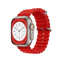 Forzacase Apple Uyumlu  Watch 9 45mm İçin Oluklu Ocean Silikon Kordon Kayış - Fc007 Kırmızı