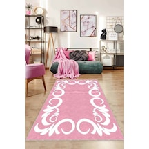 Pembe Çerçeveli Kaymaz Taban Makinede Yıkanabilir Halı Ar516n11