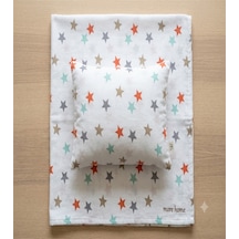 More Home % 100 Pamuklu Bebek 90x90 Müslin Örtü +35x45 Yastık Kılıfı Yıldız Desenli Çok Renkli