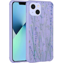 Noktaks - İphone 13 Uyumlu Kılıf Simli Desenli Kamera Korumalı Parlak Popy Kapak - Dallar - T23639