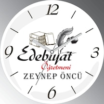 Kişiye Özel Edebiyat Öğretmeni Bombeli Cam Sessiz Duvar Saati Çok Renkli