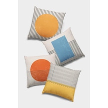 Sarı Geometrik Çift Taraflı 4'lü Set Kırlent Kılıfı 4kr003n11