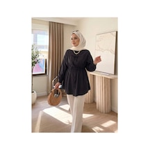 Unika Boutique Kadın Büzgü Detaylı Tesettür Gömlek Siyah