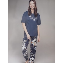 3nbe Kadın Büyük Beden Kısa Kollu Pijama Takımı Lacivert 2434