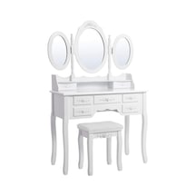 Songmıcs 3 Aynalı Ve Tabureli Tuvalet Masası, 7 Çekmece, Eğim Koruması, Lüks, 145 X 90 X 40 Cm, Beya Sku: Smg8690010216533 Açık Ceviz