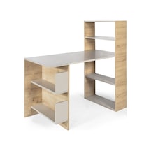 Focus Çalışma Masası, Raflı, Kitaplıklı Safir Meşe