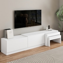 Nest Tv Sehpası Modern Tasarım,2 Kapaklı Depolama Ve İkili Zigon Sehpa İle Fonksiyonel Mobilya Beyaz