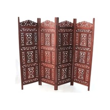 Ahşap Maun Rengi El Oyması Paravan Çok Renkli