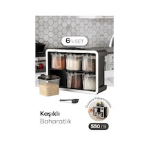 Vienev 6lı 500 Ml Standlı Kendinden Yapışkanlı Kaşıklı Baharatlık Seti Antrasit