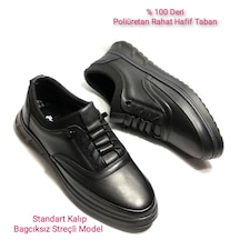 Özbek Erkek Siyah % 100 Deri Günlük Rahat Modern Ayakkabı