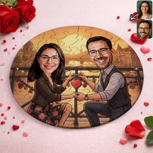 Bk Gift Kişiye Özel Sevgili Karikatürlü Yuvarlak Puzzle 20x20cm -5, Sevgililer Günü Hediyesi, Sevgiliye Hediye Kobitmeyencom36158 Bk Gift