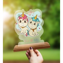 Bk Gift Kişiye Özel İsimli Sevimli Çiftler Tasarımlı Ahşap Standlı Pleksi Biblo-1