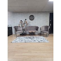 Zafir Siyah Boyalı Tel Ayak Papatya Çay Seti Koltuk Takımı , Balkon, Salon, Ofis, Cafe Koltuk Takımı Kahverengi