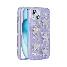 Apple iPhone Uyumlu 14 Kılıf Airbagli Simli Arka Yüzey Klfs Işıltı Silikon Kapak - Lila Lila
