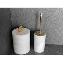Beyaz Mermer Gold Mercan Aksesuarlı 2'li Banyo Seti Beyaz