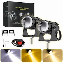 Motosiklet Scooter Mini Sis Farı Set Delici Işık Beyaz Sarı Metal