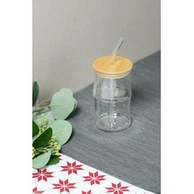 Bambu Kapaklı Cam Pipetli 330 Ml Borosilikat Bardak Çok Renkli