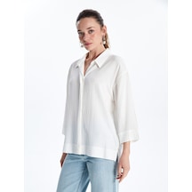 Lcwaıkıkı Classic Beyaz Loose Fit Dokulu Kadın Gömlek